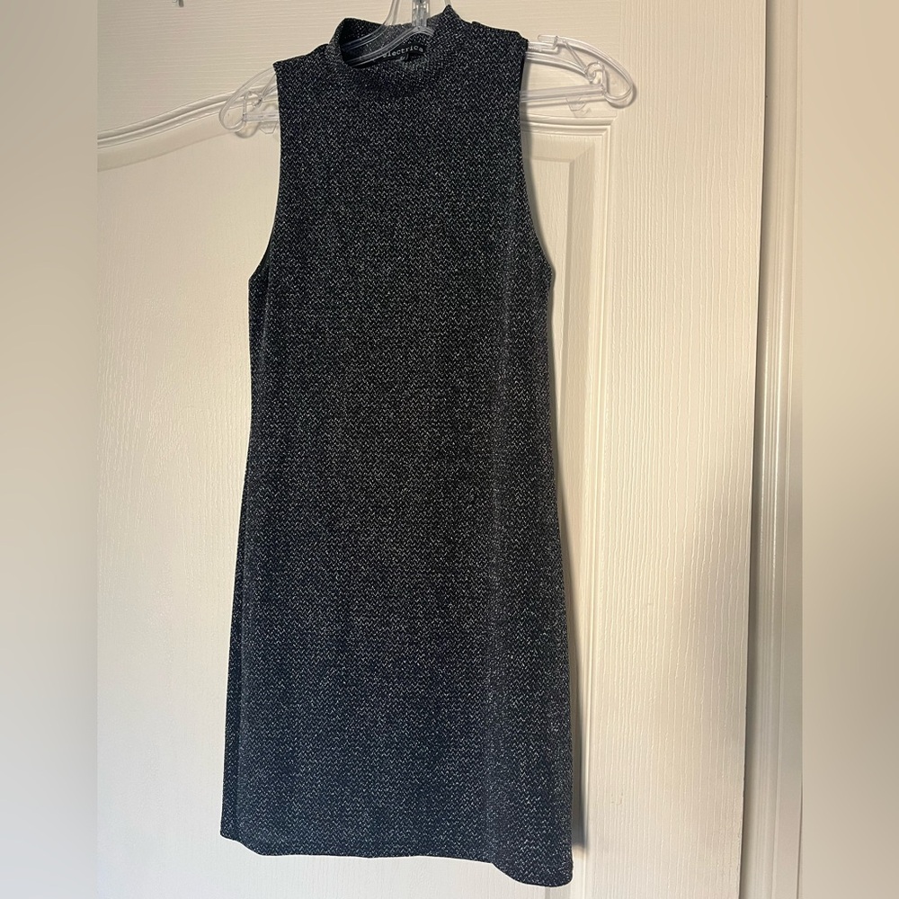 Black Silver Glitter Mini Dress Hollywood Glam Chic Evening Party Festive Small